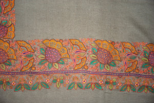 Kashmir Pashmina "Cashmere" Embroidered Shawl Beige, Multicolor #PDR-018