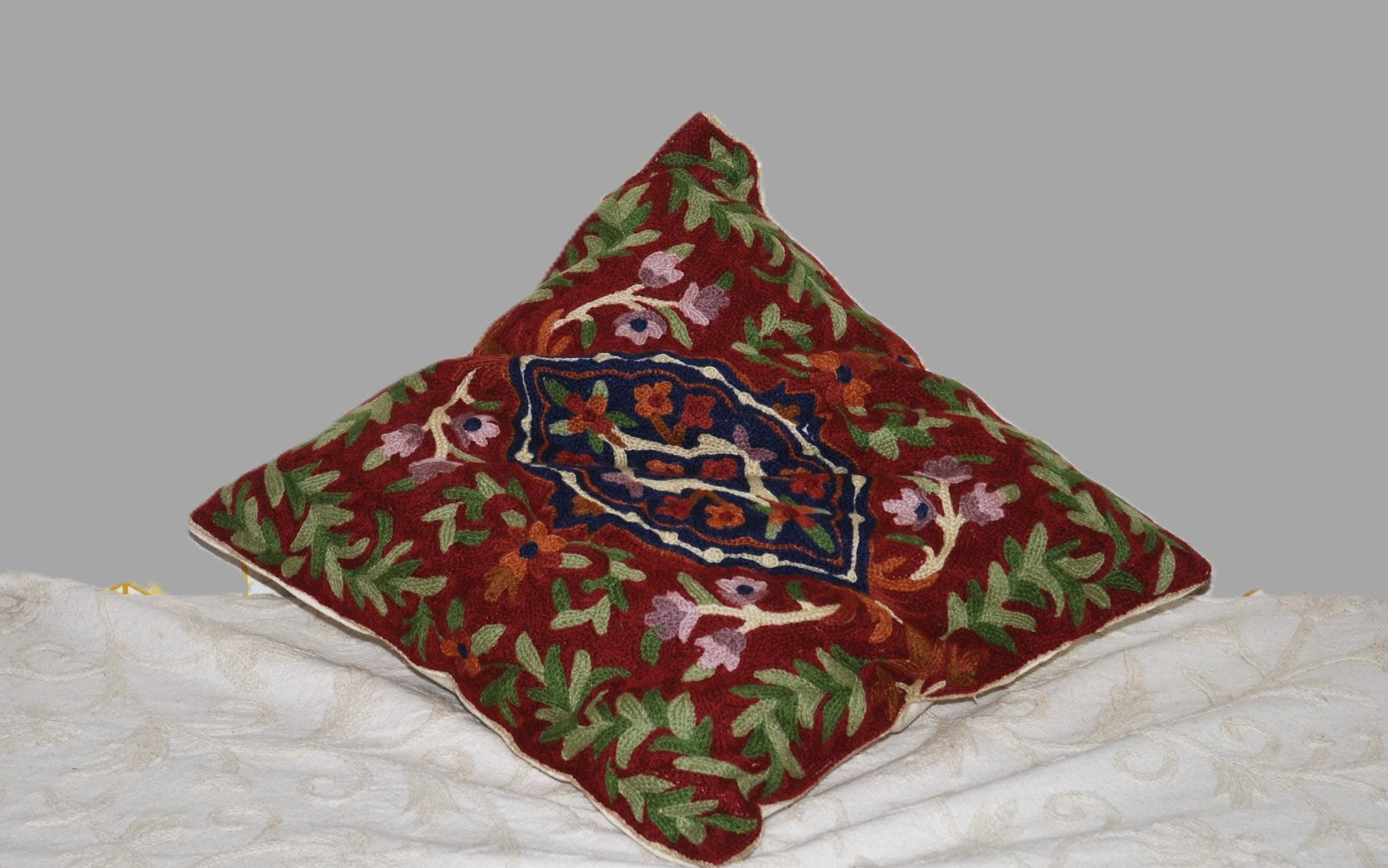 Woolen Embroidered Cushion Pillow Cover, Multicolor #CW1010