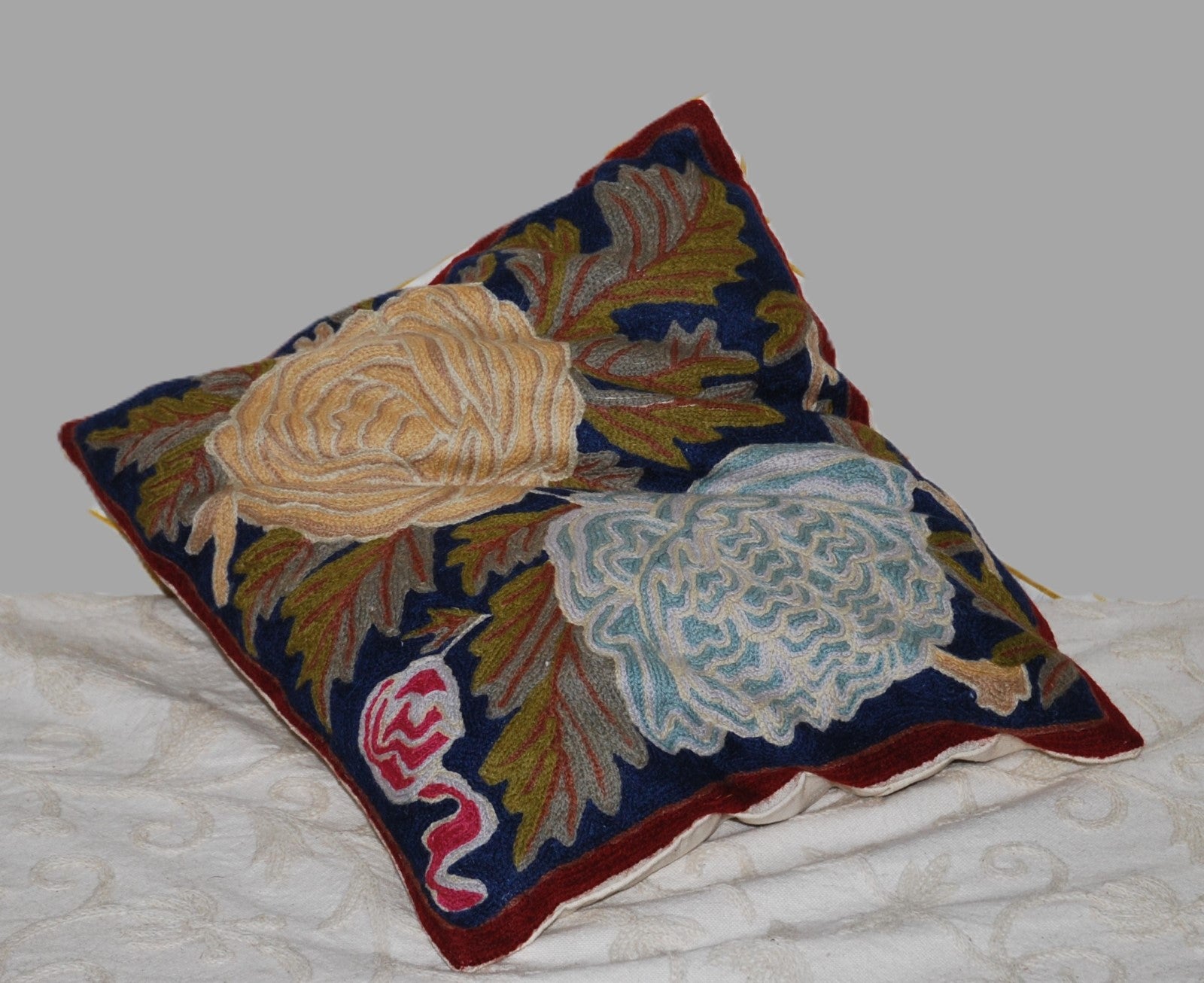 Woolen Embroidered Cushion Pillow Cover, Multicolor #CW1012