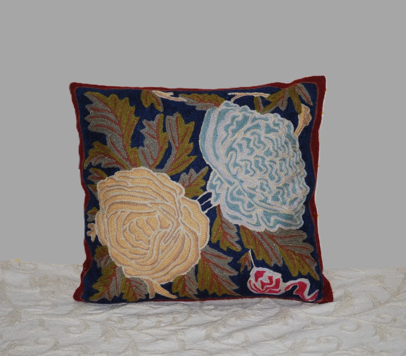 Woolen Embroidered Cushion Pillow Cover, Multicolor #CW1012