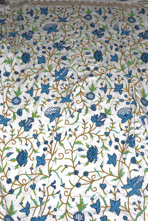 Cotton Crewel Embroidered Bedspread Off-White, Multicolor #FLR1011