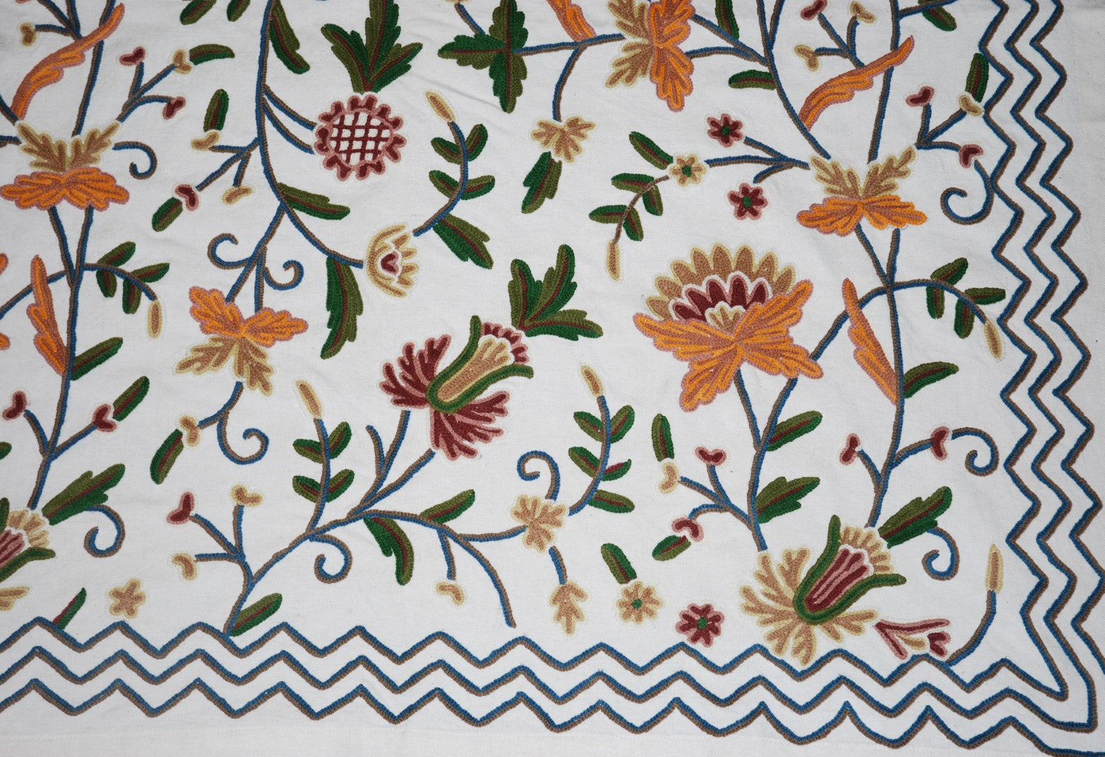 Cotton Crewel Embroidered Bedspread Off-White, Multicolor #FLR1106