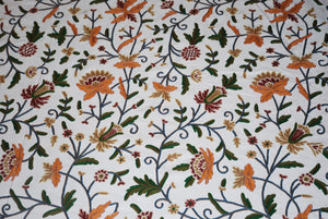 Cotton Crewel Embroidered Bedspread Off-White, Multicolor #FLR1106