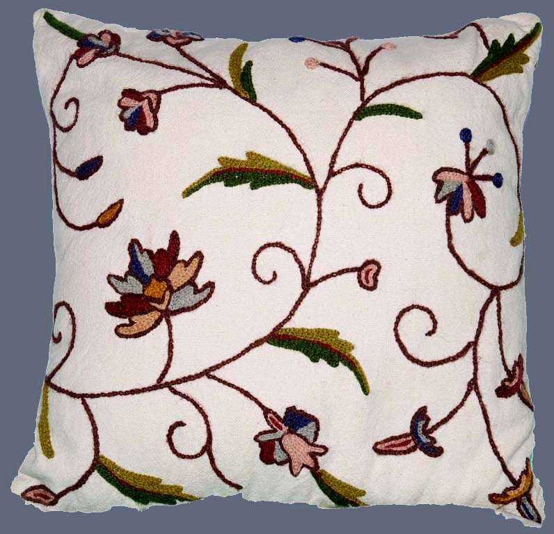 Cotton Crewel Pillow Cushion Cover "Jacobean", Multicolor #CW301