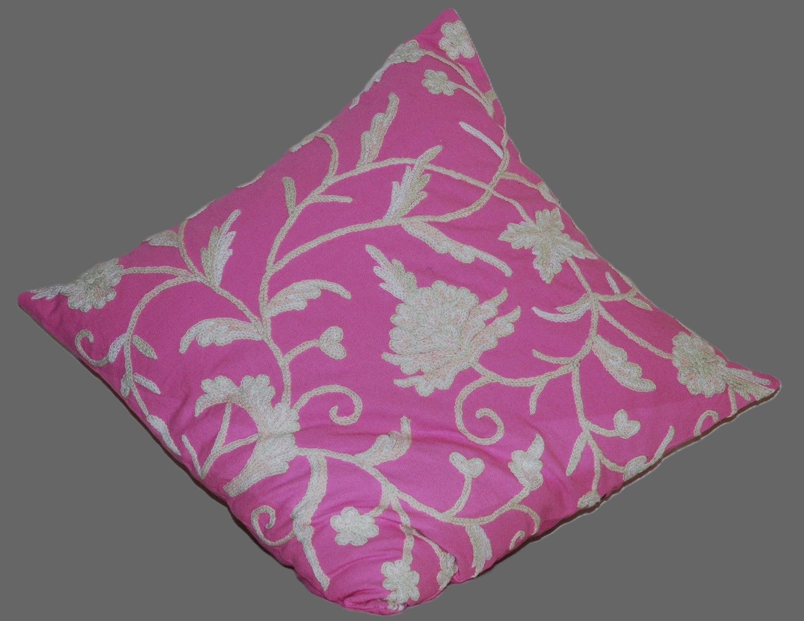 Cotton Crewel Pillow Cushion Cover Pink, Multicolor Pastels Embroidery #CW310