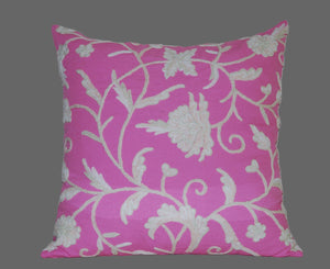 Cotton Crewel Pillow Cushion Cover Pink, Multicolor Pastels Embroidery #CW310