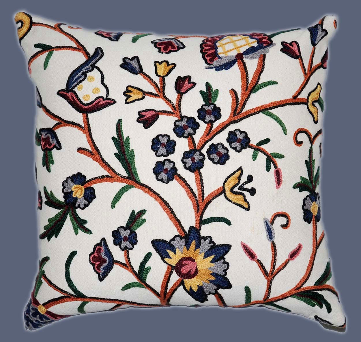 Cotton Crewel Pillow Cushion Cover "Tree of Life", Multicolor #CW-401