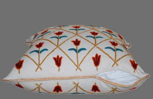 Cotton Crewel Embroidered Reversible Pillow Cushion Cover, Multicolor #CW268