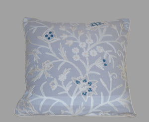 Cotton Crewel Pillow Cushion Cover Grey Tone-Tone Embroidery #CW322