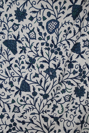 Cotton Crewel Embroidered Fabric Tree of Life, Blue on White #DDR011