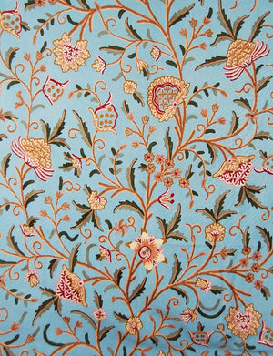 Cotton Crewel Embroidered Fabric Tree of Life Sky Blue, Multicolor #DDR201