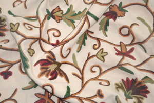 Cotton Crewel Embroidered Fabric Beige, Multicolor #FLR105