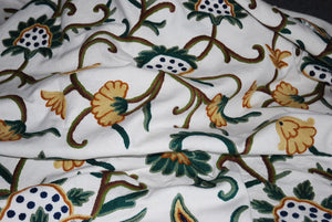 Cotton Crewel Fabric Floral, Multicolor Embroidered #FLR206