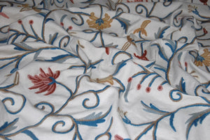 Cotton Crewel Embroidered Fabric Jacobean, Multicolor #TML009