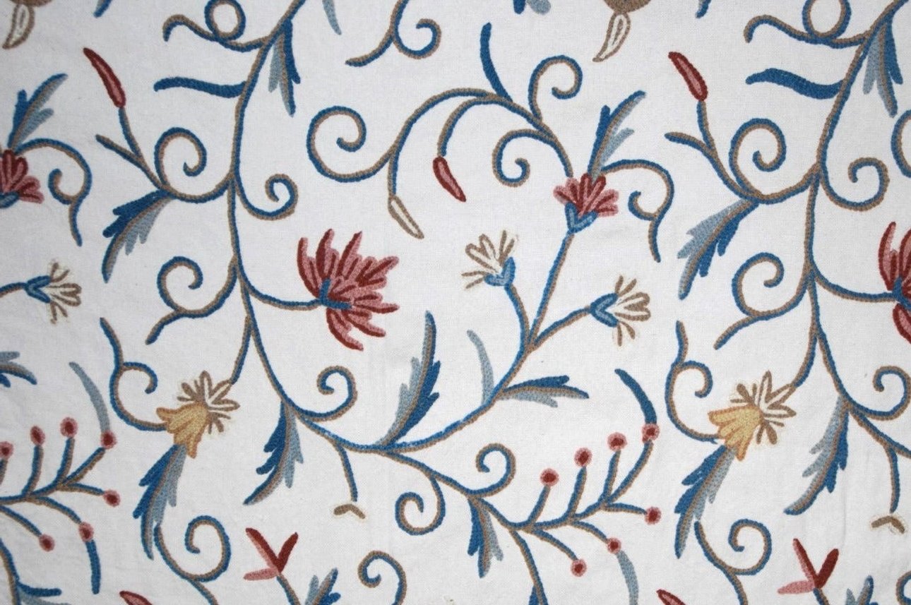 Cotton Crewel Embroidered Fabric Jacobean, Multicolor #TML009