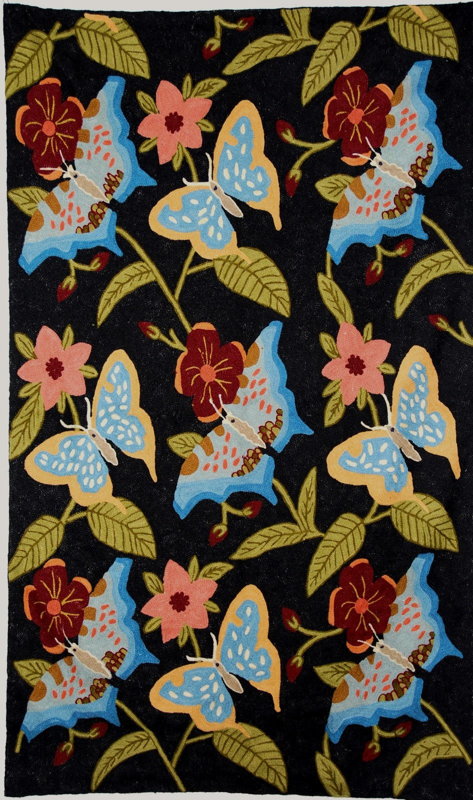 Hand Embroidered Area Rug, Butterfly Tapestry Wool Rug, Multicolor 3x5 feet #CWR15118