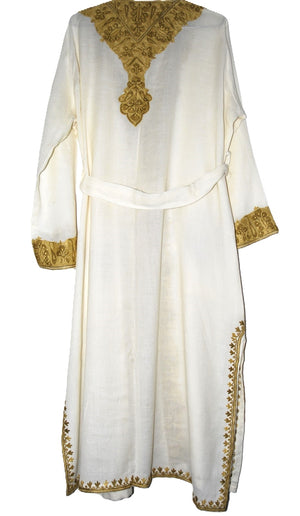 Woolen Ladies Dressing Gown, Gold on White  #WG-018