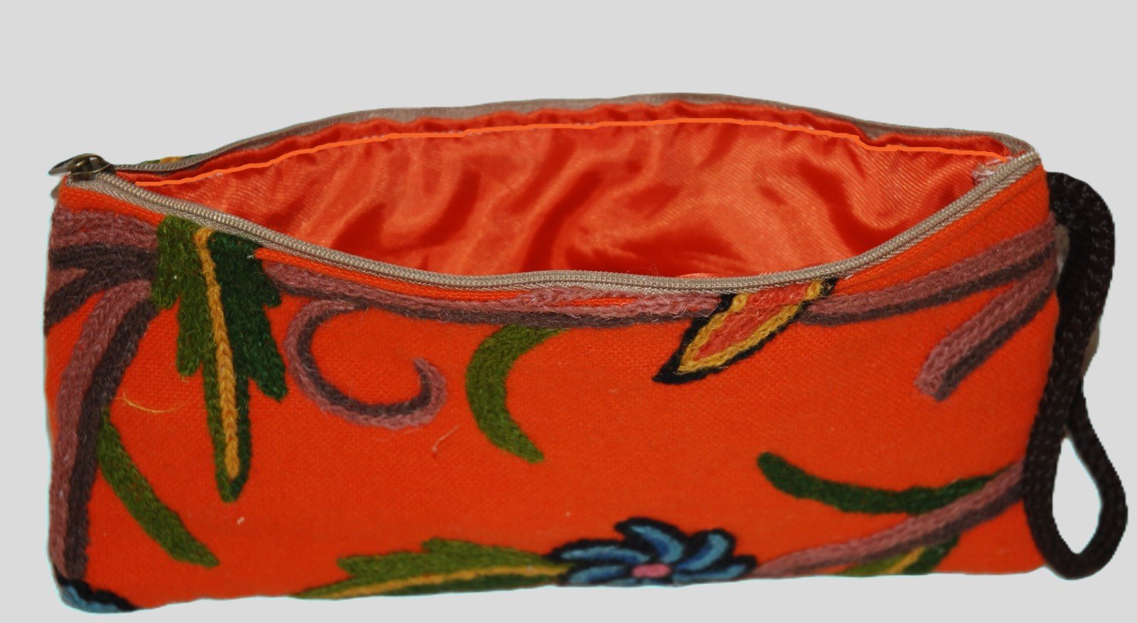 Kids Crewel Embroidery Purse, Small Coin Purse Rust Orange, Multi Emb. #CBG502