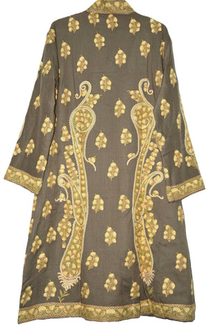 Kashmiri Woolen Coat Beige, Multicolor Embroidery #AO-158