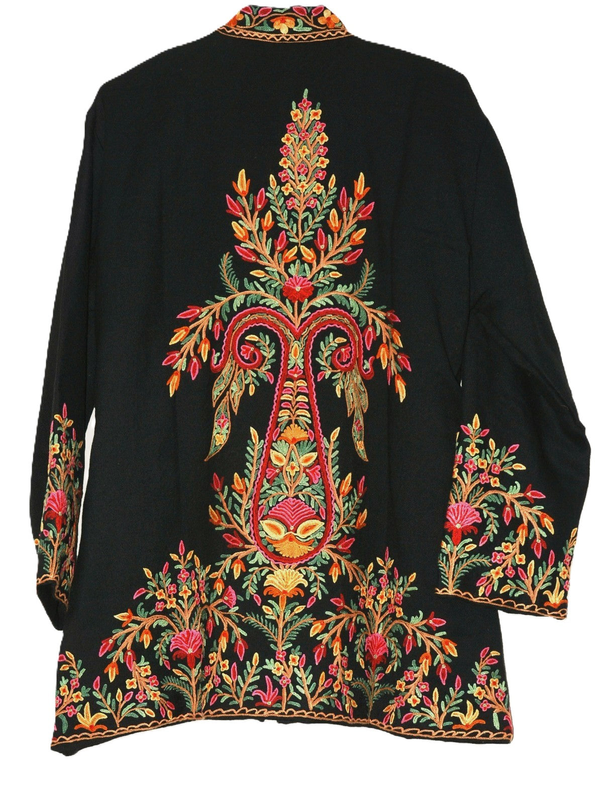 Embroidered Jacket Woolen Short Jacket Black, Multicolor Embroidery #AO-003