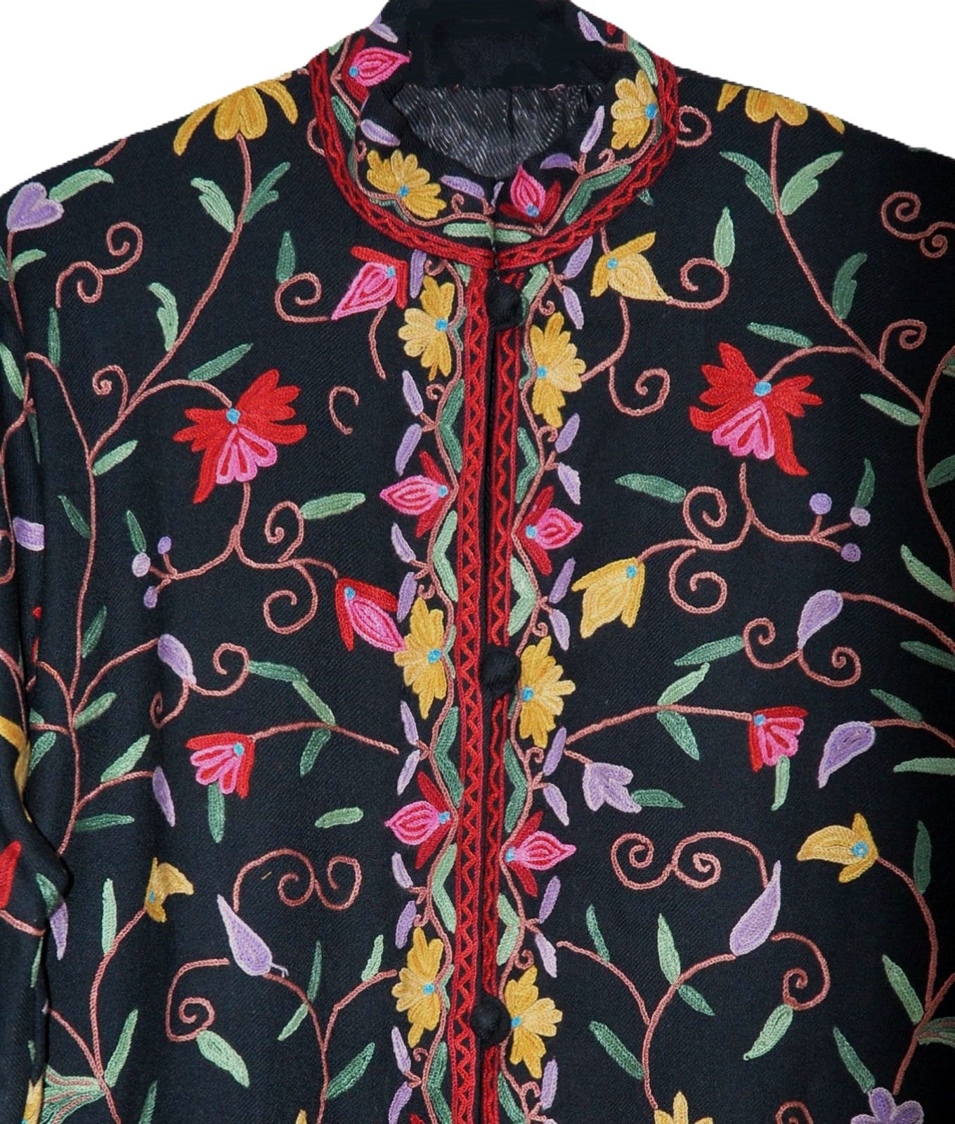 Embroidered Woolen Jacket Black, Multicolor Embroidery #AO-005