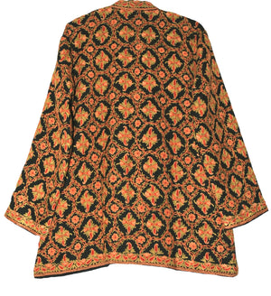 Kashmiri Woolen Jacket Black, Multicolor Embroidery #AO-0322