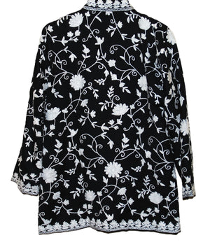 Kashmiri Woolen Jacket, White on Black #AO-056