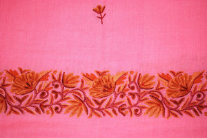 Pink Multicolor Embroidery Woolen Shawl Wrap Throw #WS-103