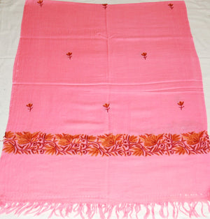 Pink Multicolor Embroidery Woolen Shawl Wrap Throw #WS-103