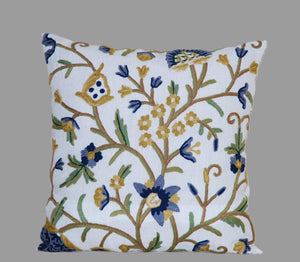 Crewel Embroidered Linen Cushion Cover, Multicolor #CW601