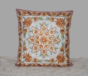 Crewel Embroidered Silk Cushion Pillow Cover, Multicolor #CW2019