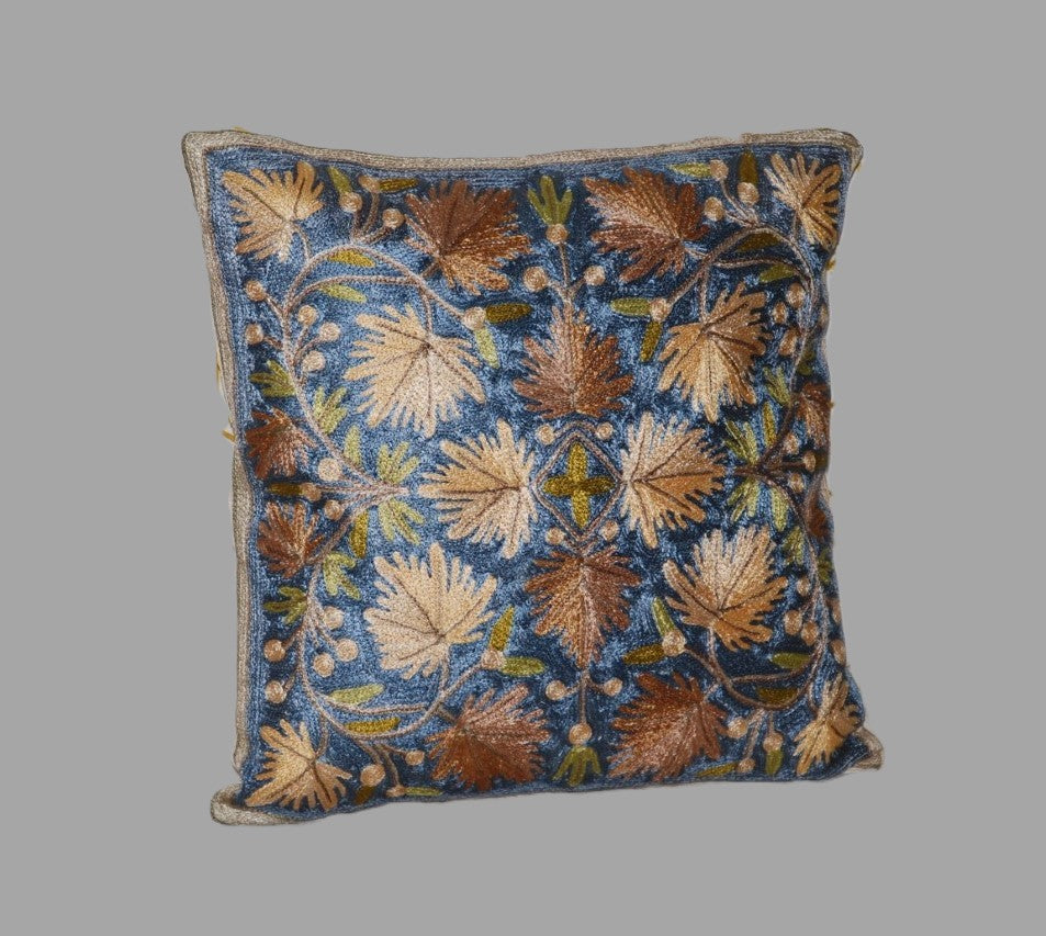 Crewel Embroidered Silk Cushion Pillow Cover, Multicolor #CW2032