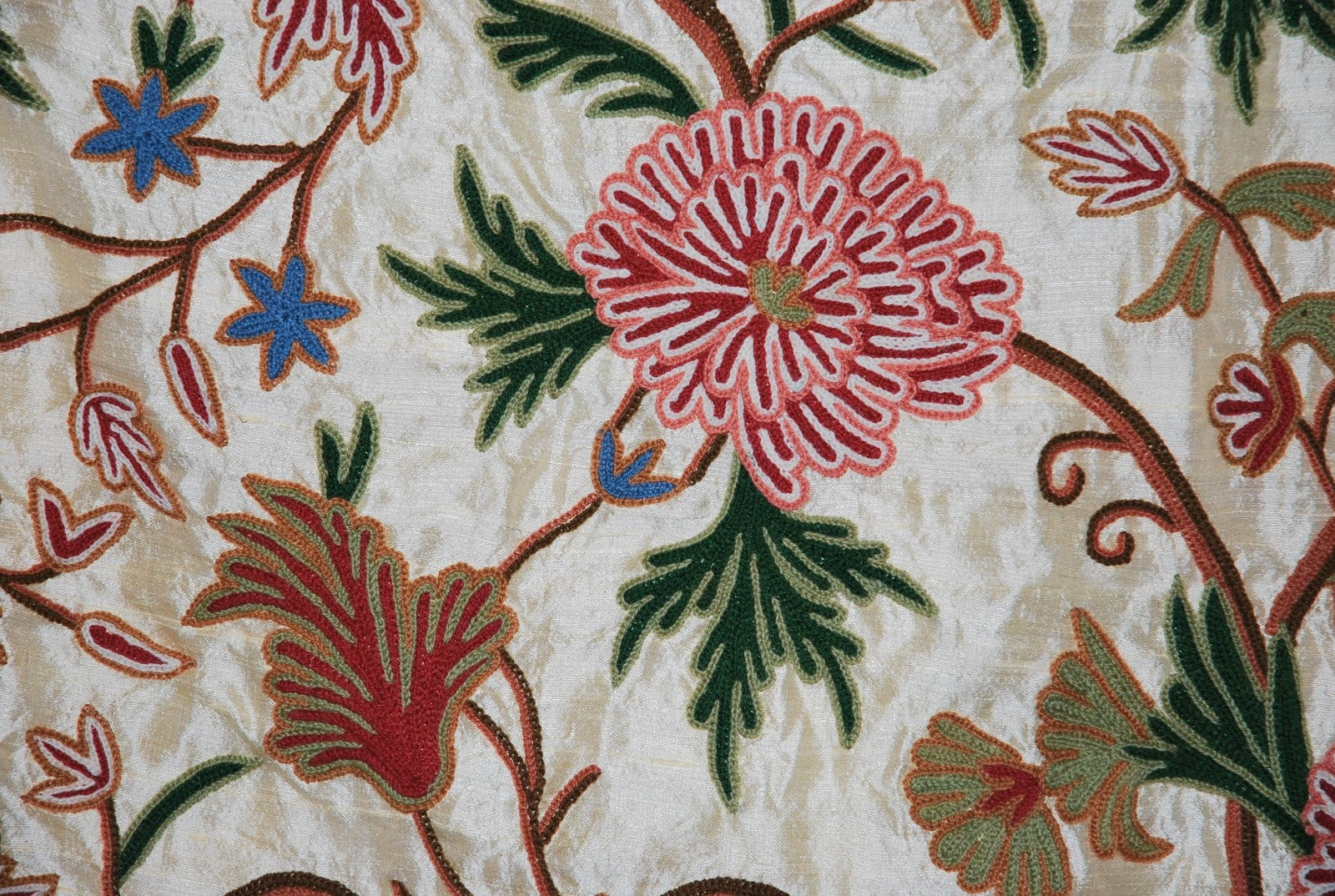 Silk Crewel Embroidered Fabric Gold, Multicolor #SL712