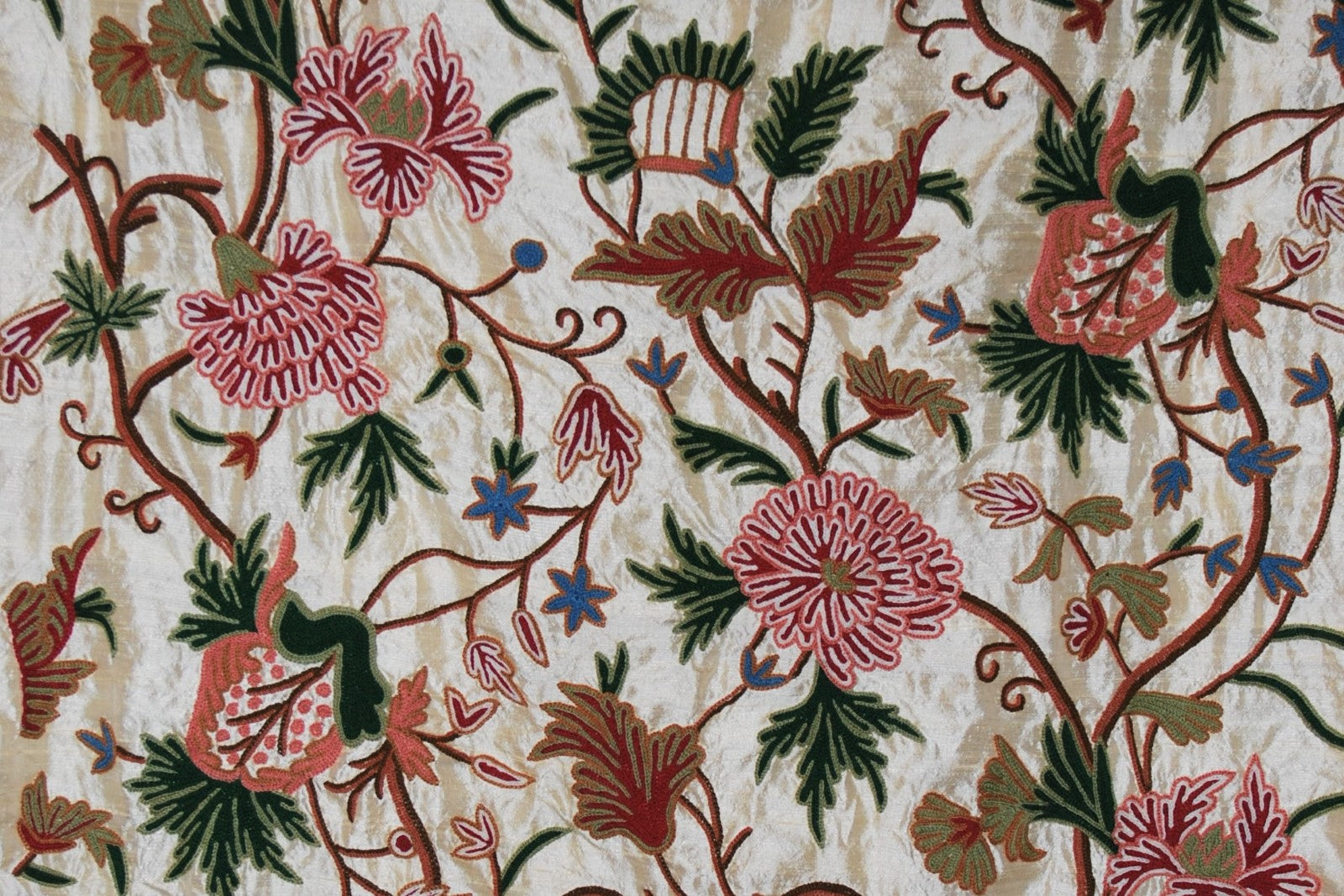 Silk Crewel Embroidered Fabric Gold, Multicolor #SL712