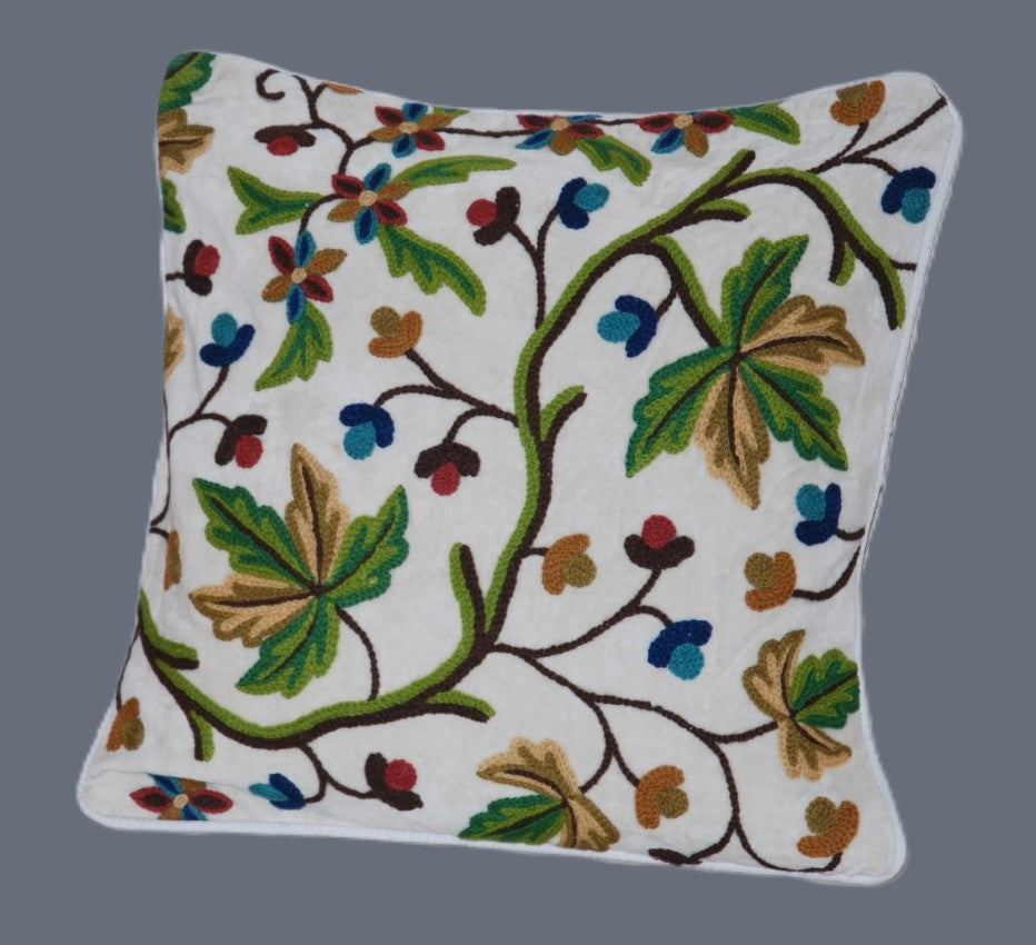 Velvet Crewel Pillow Cushion Cover "Maple", Multicolor #CW502