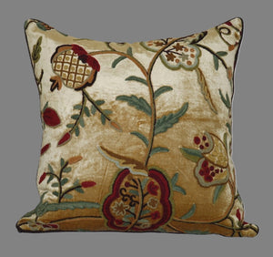 Velvet Crewel Pillow Cushion Cover Gold, Multicolor #CW526