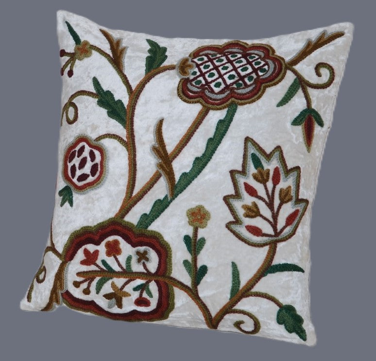 Velvet Crewel Pillow Cushion Cover "Watlab", Multicolor #CW528