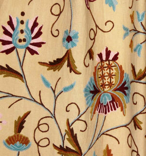 Custom Crewel Embroidered Fabric Beige, Multicolor Embroidery #3327