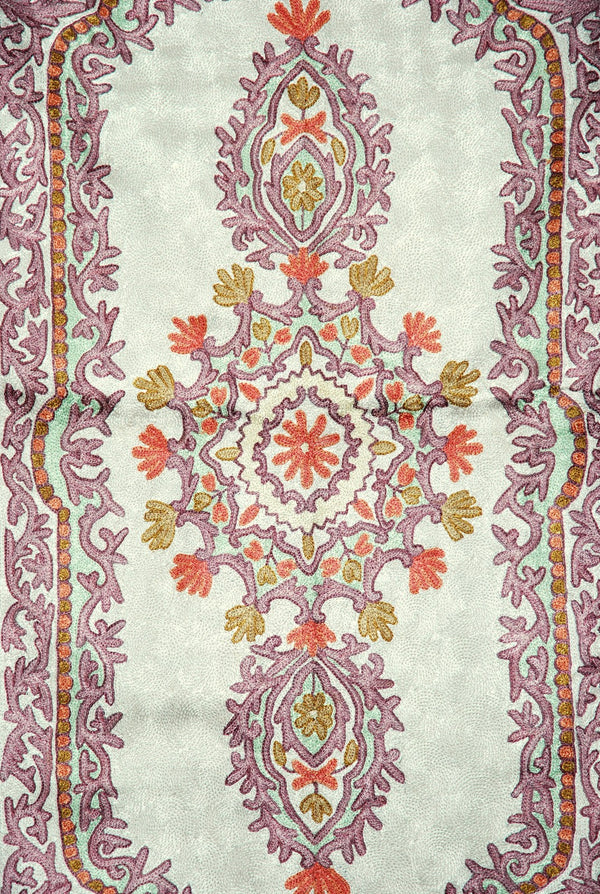 ChainStitch Tapestry Silk Area Rug, Pink and Blue Embroidery 2.5x4 fee -  Best of Kashmir