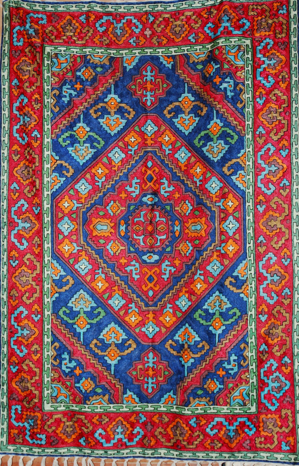 ChainStitch Tapestry Woolen Area Rug, Multicolor Embroidery 2x3 feet # -  Best of Kashmir