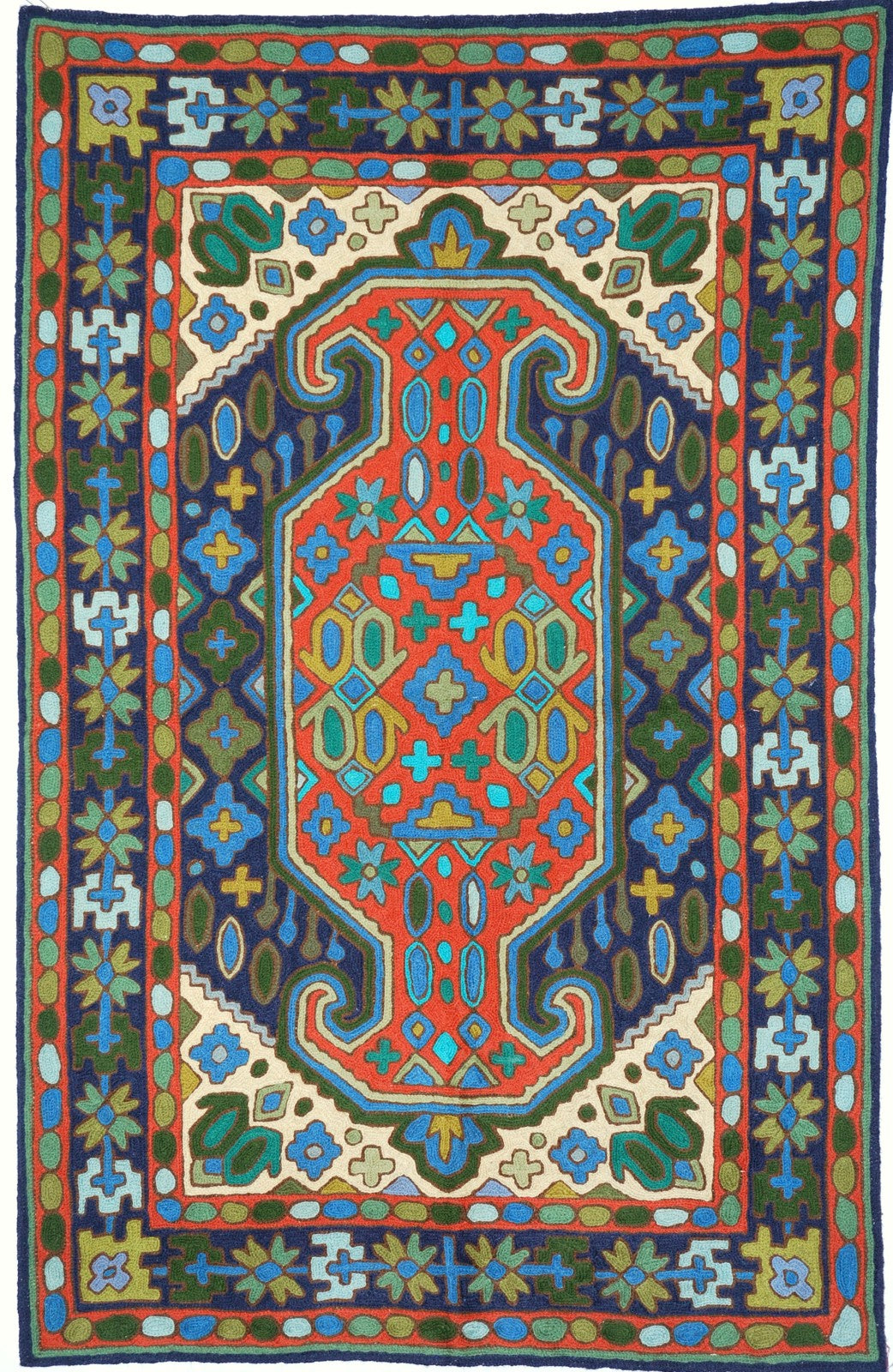 ChainStitch Tapestry Kilim Woolen Area Rug, Multicolor Embroidery