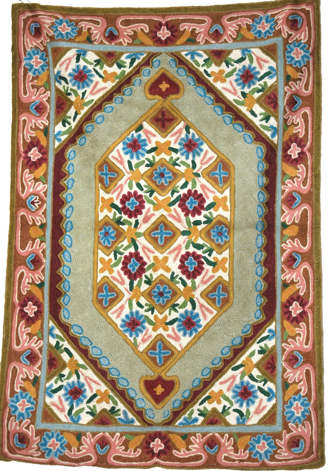 ChainStitch Tapestry Woolen Area Rug, Multicolor Embroidery 2x3 feet # -  Best of Kashmir