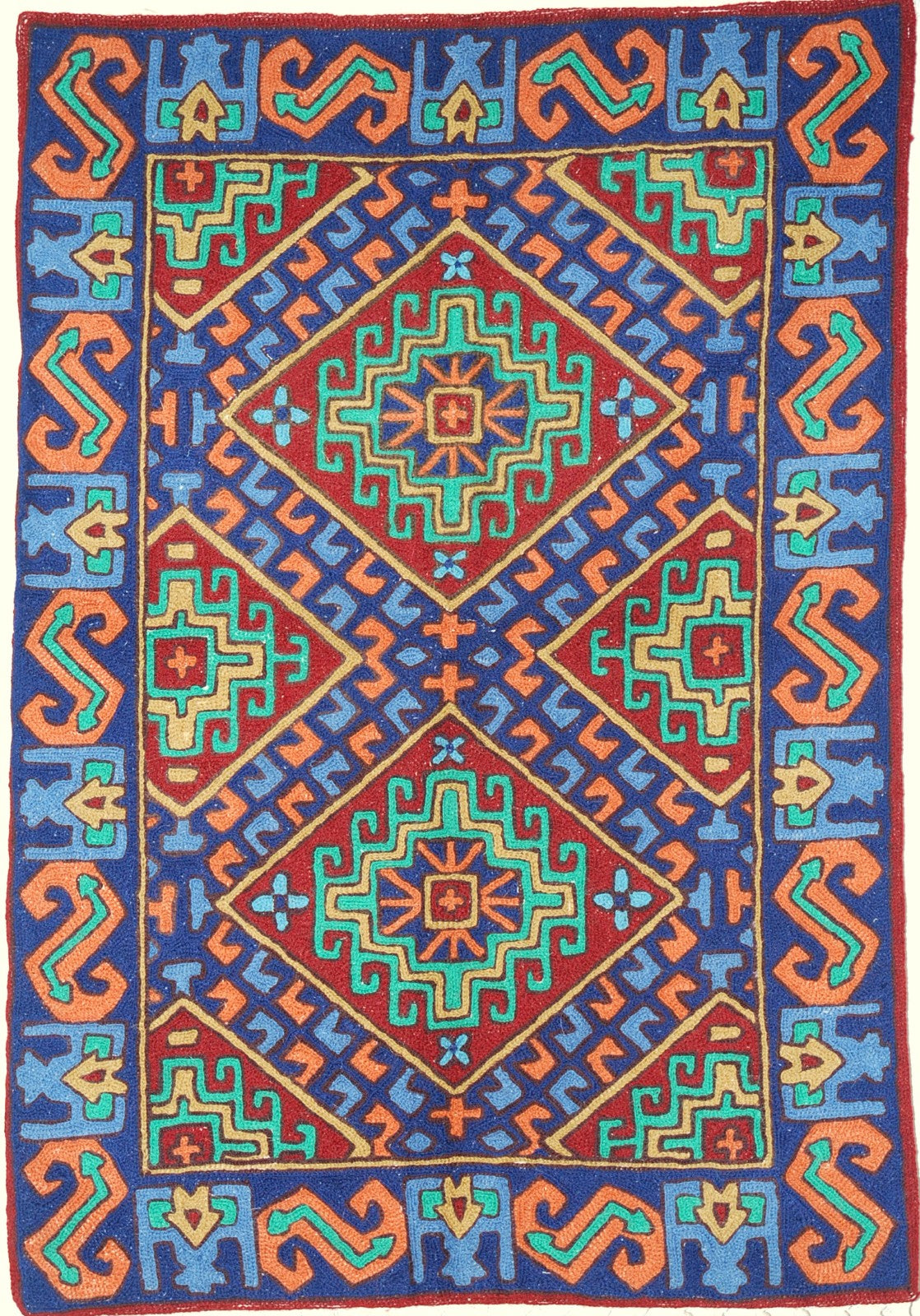ChainStitch Tapestry Woolen Area Rug, Multicolor Embroidery 2x3 feet # -  Best of Kashmir