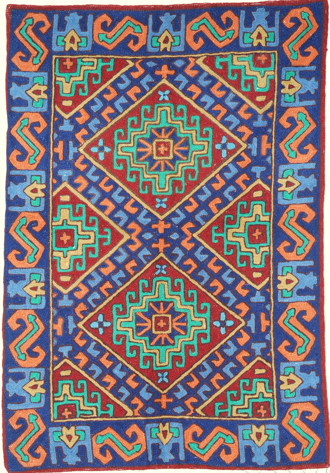 ChainStitch Tapestry Kilim Woolen Area Rug, Multicolor Embroidery