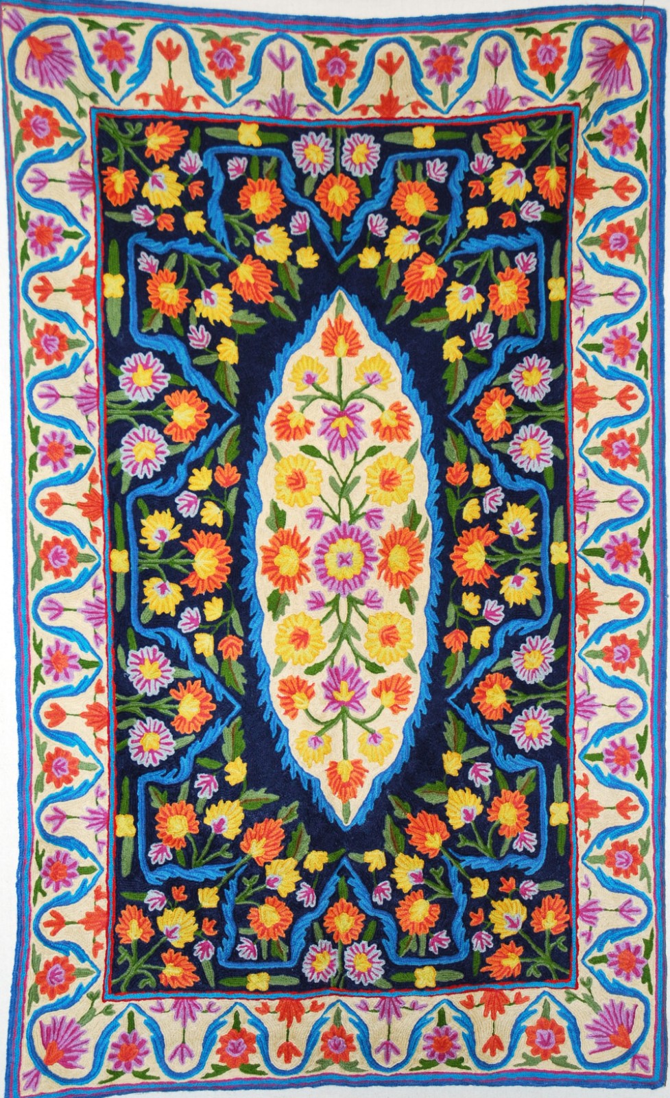 ChainStitch Tapestry Kilim Woolen Area Rug, Multicolor Embroidery 2.5x -  Best of Kashmir