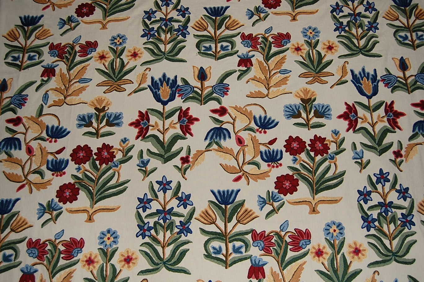 Silk Crewel Embroidered Fabric Gold, Multicolor #SL712 - Best of Kashmir