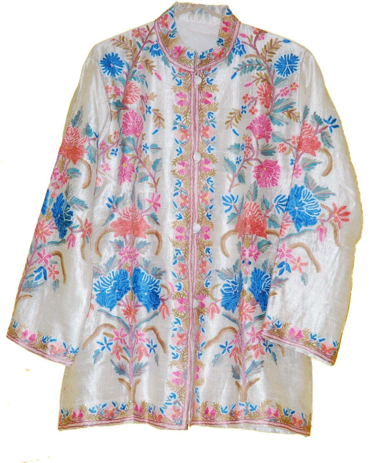 Aqua Blue Nehru Jacket With Kashmiri Aari Embroidery, Floral Kashmiri Jacket,  Art Raw Silk Jacket, Men Nehru Jacket, Traditional Jacket - Etsy